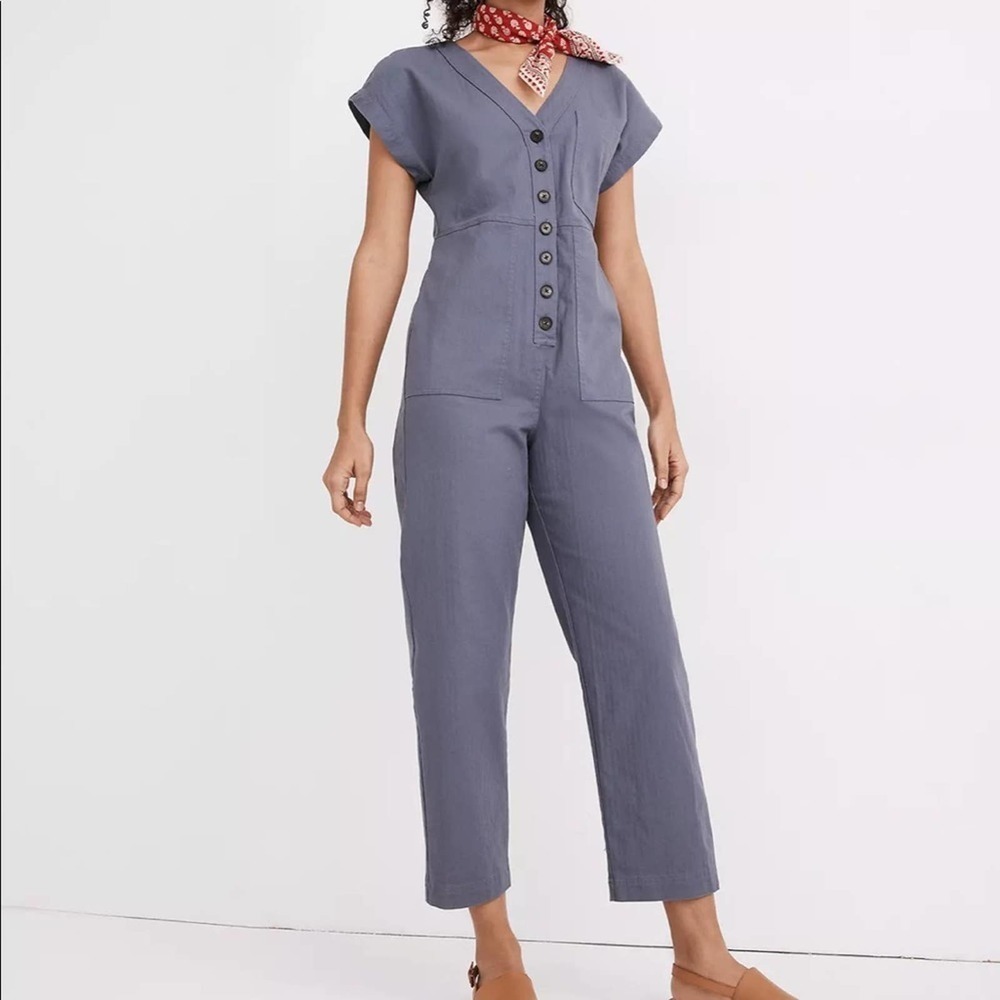 Madewell Cap-Sleeve Jumpsuit in sunfaded indigo XXS